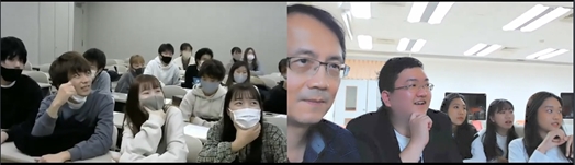 圖片標題:圖三、跨國視訊方式進行課程討論