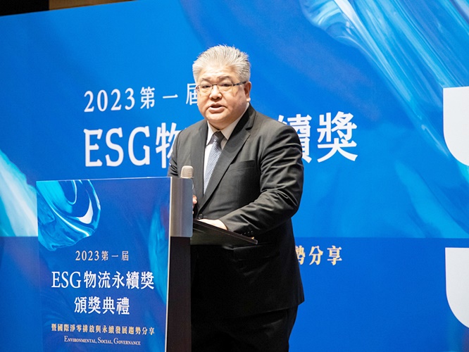圖片標題:圖二、台灣全球商貿運籌發展協會賈凱傑理事長，期盼透過「ESG物流永續獎」鼓勵企業促進永續發展