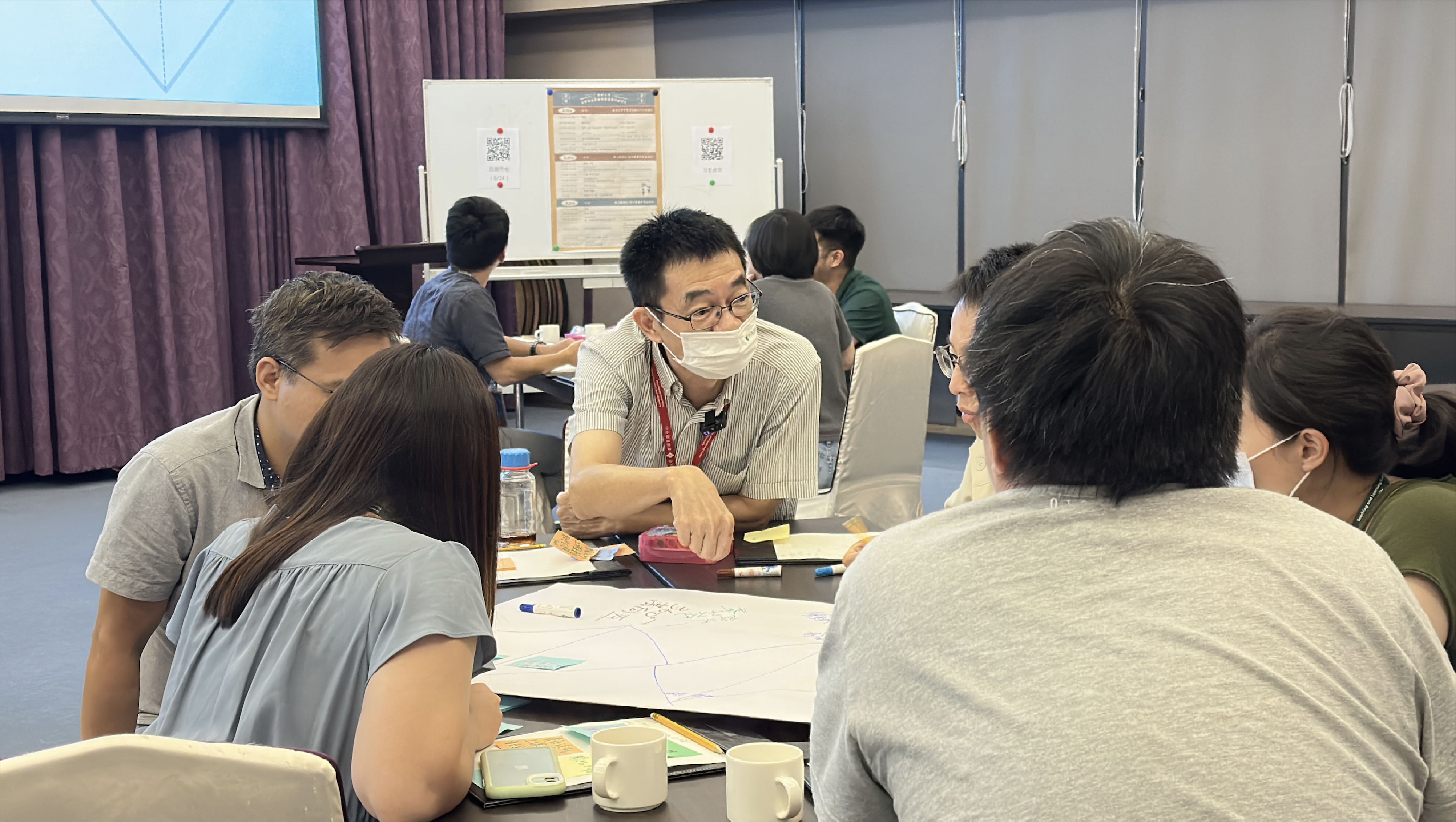 圖片標題:圖四教師們互動熱絡，積極參與「設計思考心法體驗」工作坊